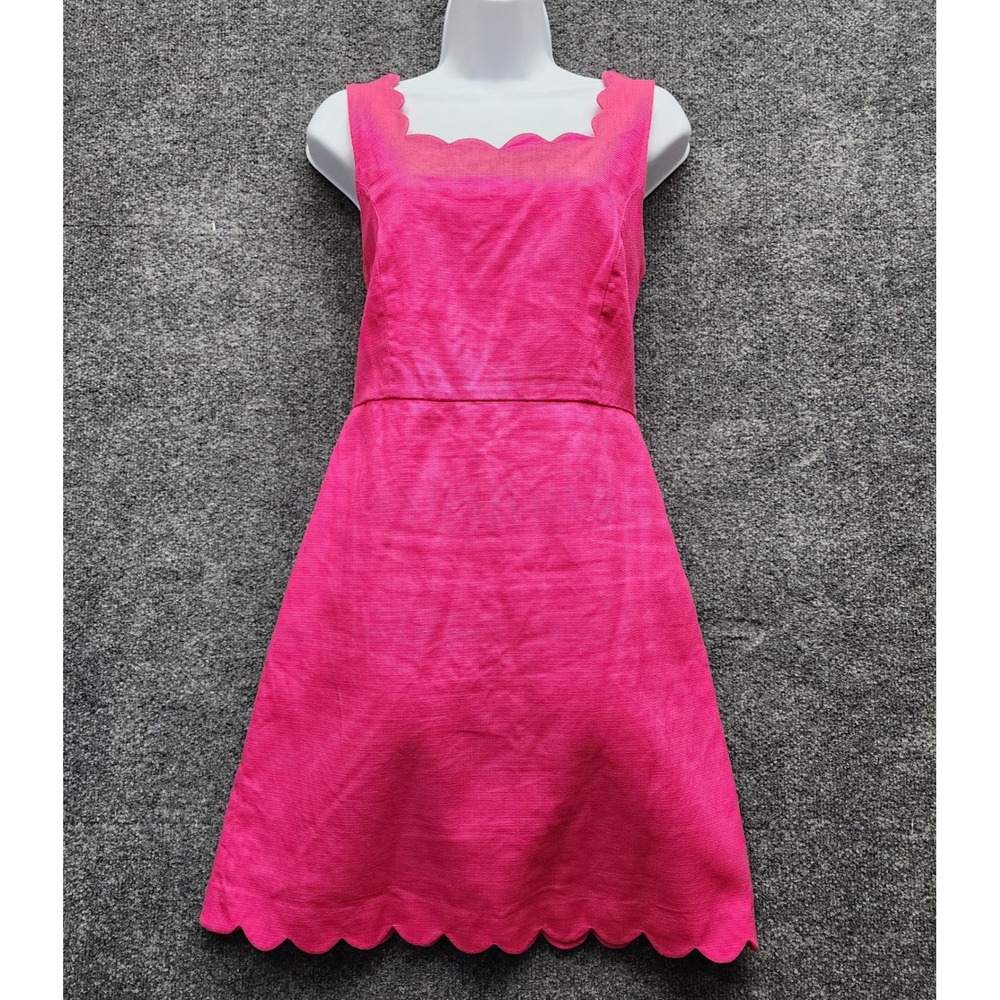 J.Crew Women's Pink Scalloped Sleeveless Cotton Sheath Dress Preppy Barbiecore 6